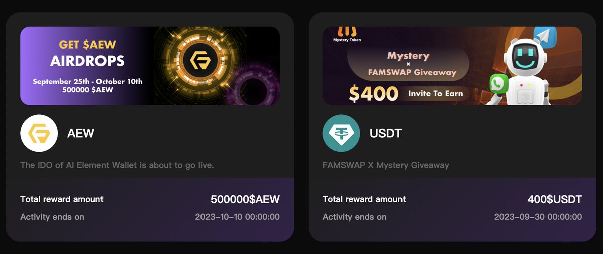🪂FamSwap Airdrop two-phase campaign has come to an end.🔚We encourage all participants to claim the #rewards ASAP!🎁

famswap.io/airdrop/75 ✖️ $USDT 
famswap.io/airdrop/77 ✖️ $AEW

#Airdrop #Giveaway #AirdropAlert