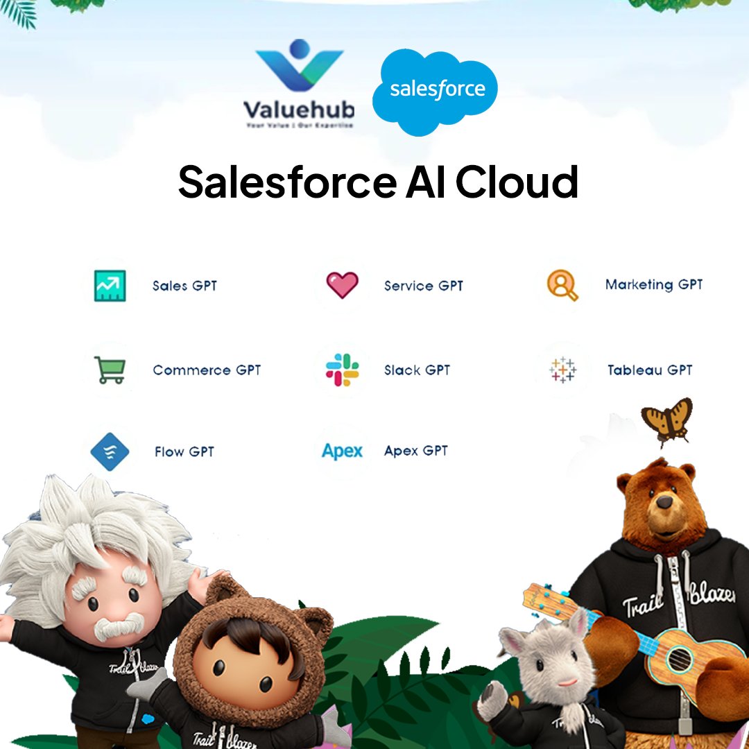 ValueHub_'s tweet photo. #AI - Future ๐ฎ Core of Businesses
#GPT - Helping Hand ๐ค for Hassle-Free Solution
#SalesforceAICloud is a powerful platform that helps businesses of all sizes automate their workflows, streamline their operations, and make better decisions.
#salesforce #AICloud #valuehubit https://t.co/NvrsCLCEMh