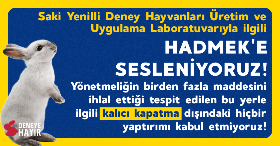 Mart 2023’de HADMEK tarafından denetlenen “Saki Yenilli Deney Hayvanları Üretim ve Uygulama Lab. Tic. Ltd. Şti.”nin, kabul edilemez düzeyde olumsuz koşulları nedeniyle geçici/kalıcı kapatma kararı verildiği ancak şirketin yeniden çalışma izni için başvuracağı duyumlarını aldık.