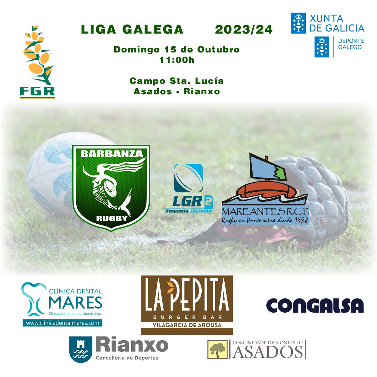 AXENDA FIN DE SEMANA
Comezamos a tempada 2023 - 2024 este domingo 15 as 11 na nosa casa contra <a href="/mareantes/">Mareantes R.C.P.</a> ! Esperamosvos a todos no inicio dunha interesante tempada!

<a href="/RugbyGalicia/">Galicia Rugby</a>