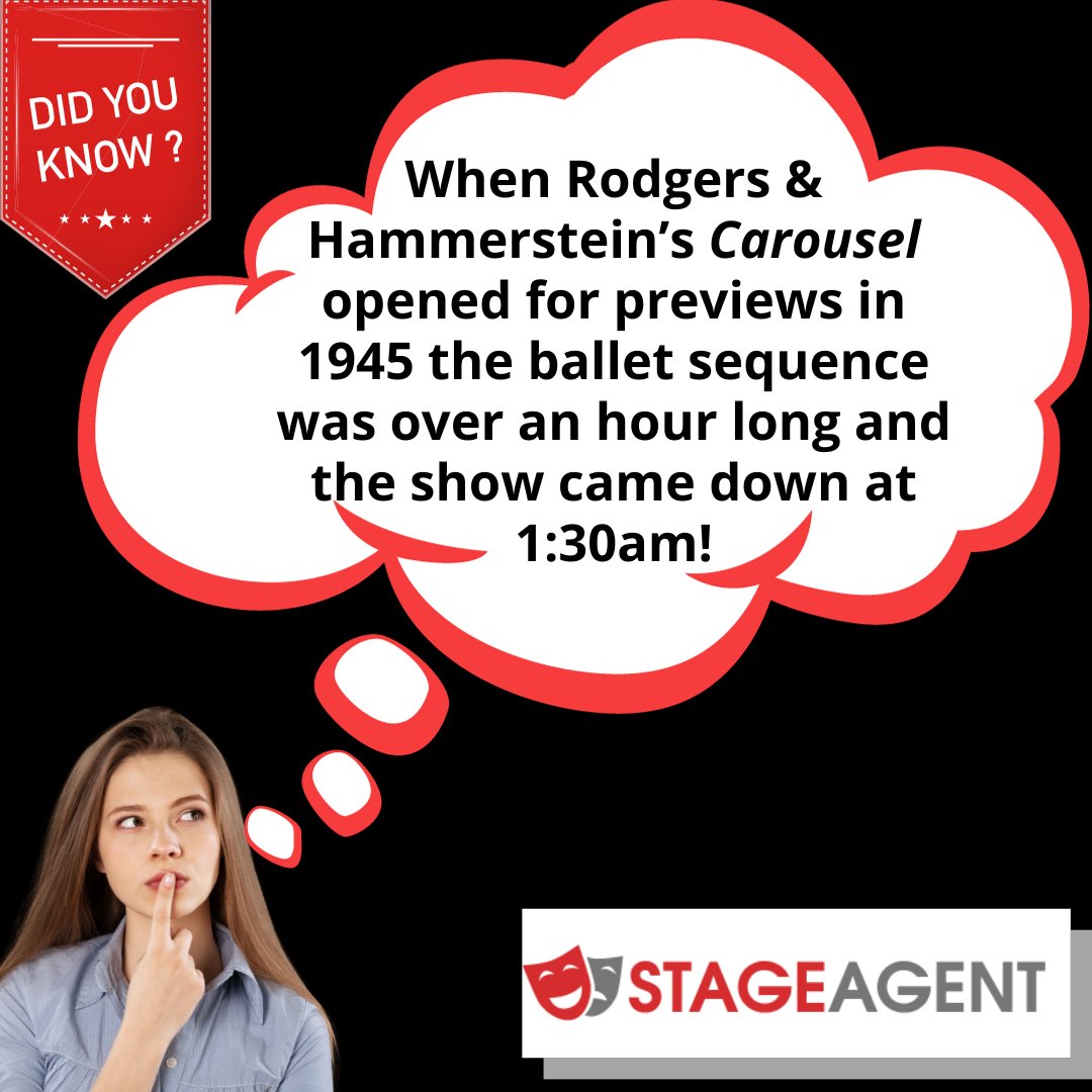 Thankfully it's now a lot shorter! Discover the wonderful world of Carousel with our guide to the show 🎭
stageagent.com/shows/musical/…

#rodgersandhammerstein #rodgersandhammersteinscarousel #goldenagemusical #musicals #musicaltheatre #theatre #DidYouKnow