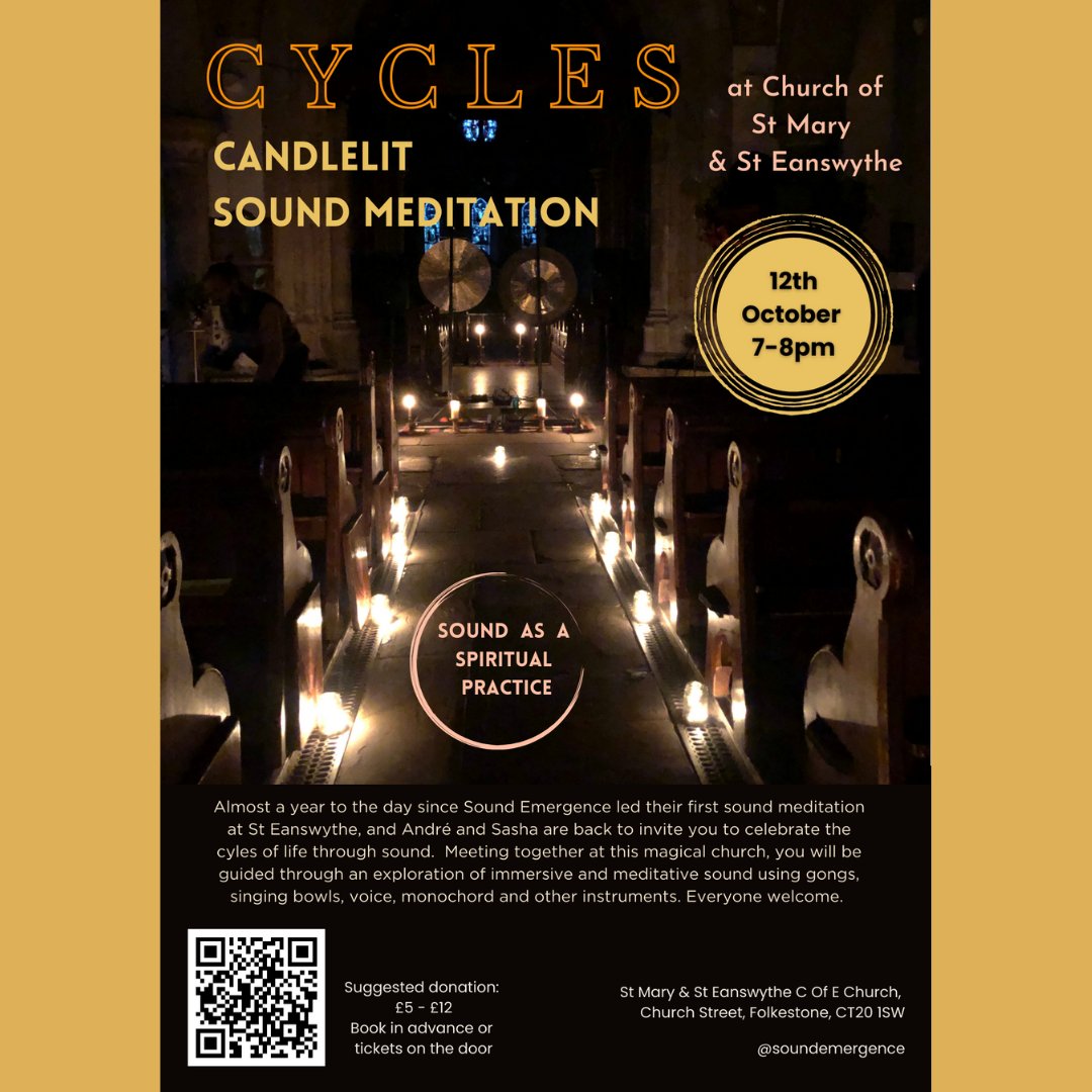 Join us tomorrow 7pm - 8pm for candlelit sound meditation! Once again we are delighted to host Andre and Sasha aka Sound Emergence in our beautiful church. Get your tickets using the link or donate on the door: eventbrite.co.uk/e/cycles-candl…