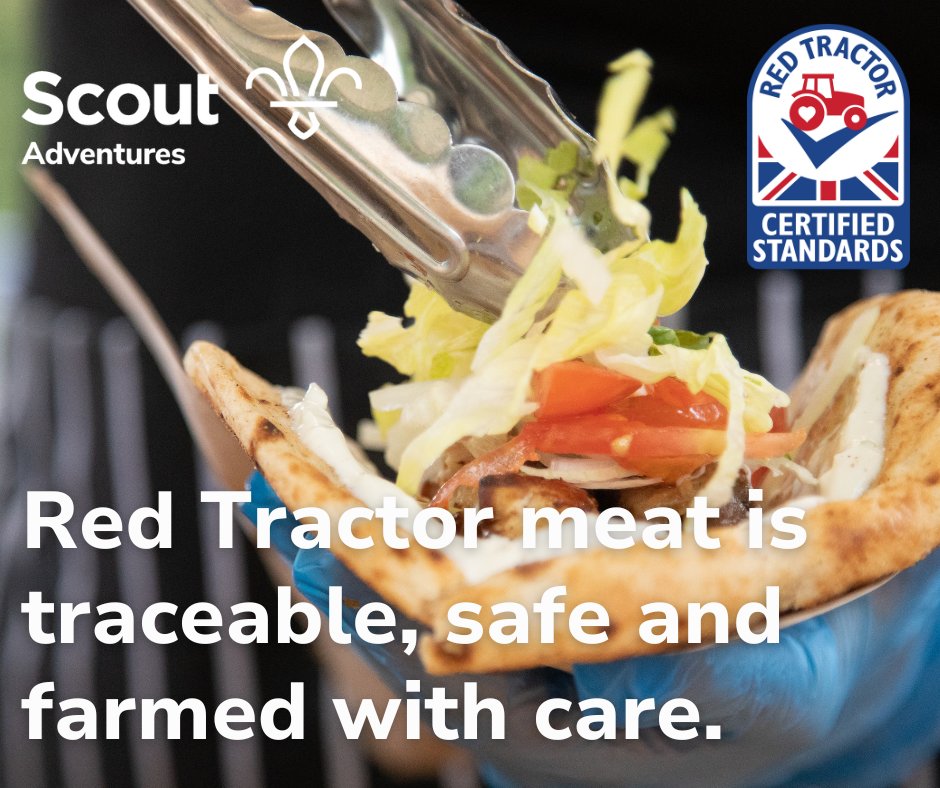 In our journey to more sustainable catering, we've been thinking about meat. We now only use Red Tractor accredited meat where we can. This means the meat is traceable, safe and farmed with care. More on our food story: scoutadventures.org.uk/our-food-story