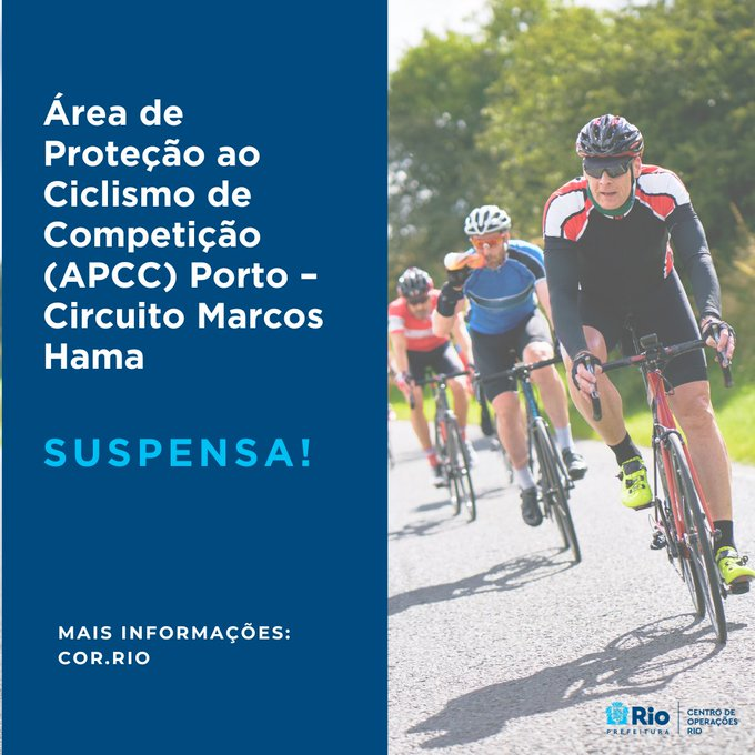 OperacoesRio's tweet photo. APCC PORTO SUSPENSA NESTA QUINTA (12/10)
O #CORInforma que a Área de Proteção ao Ciclismo de Competição (APCC) Porto – Circuito Marcos Hama será suspensa amanhã em decorrência do feriado.
O treino de domingo (15/10) está mantido!
#APCCs
#CORInforma https://t.co/VPqkIxz4jT