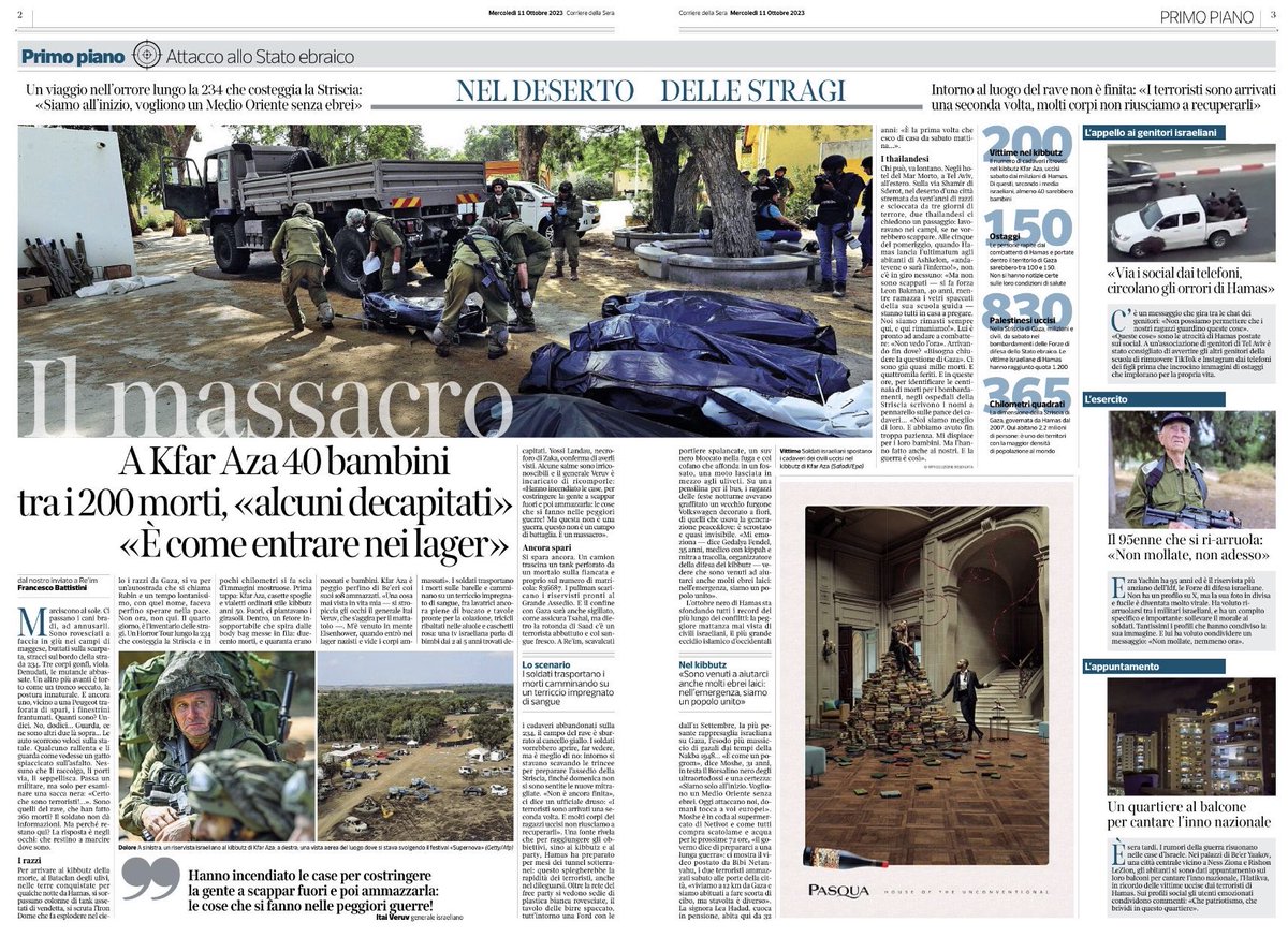 Lungo la strada dei massacri. Fra cadaveri lasciati a marcire e i kibbutz delle stragi di bambini. Il vuoto di Ashkelon. E laggiù Gaza, dove le bombe uccidono senza un nome (Corriere della Sera)