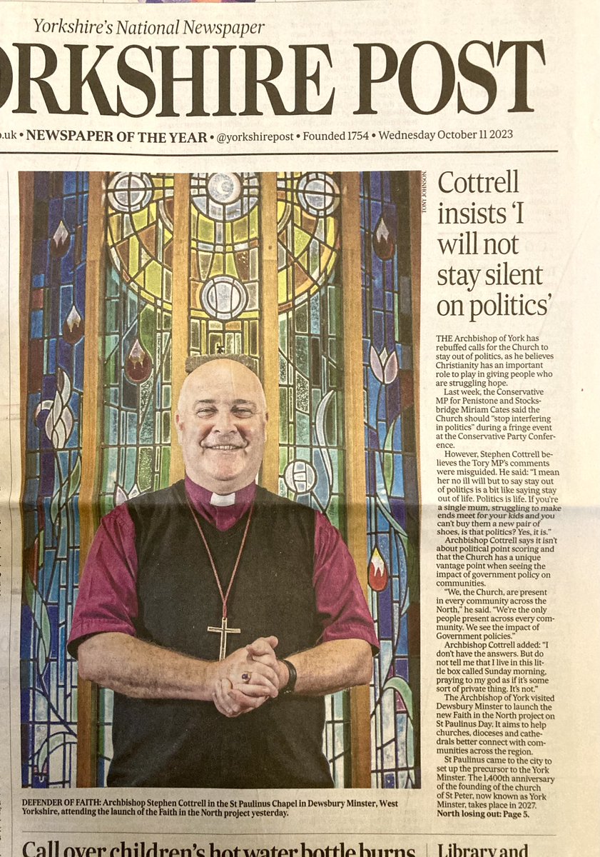 politicsastar's tweet photo. “To say, stay out of Politics, is a bit like saying stay out of life. Politics is life”
@CottrellStephen launches #FaithintheNorth + celebrates the fact that @churchofengland are the only people present in every community in the North, with a big role to play
#r4today #BBCYork https://t.co/XfFjR1VEii