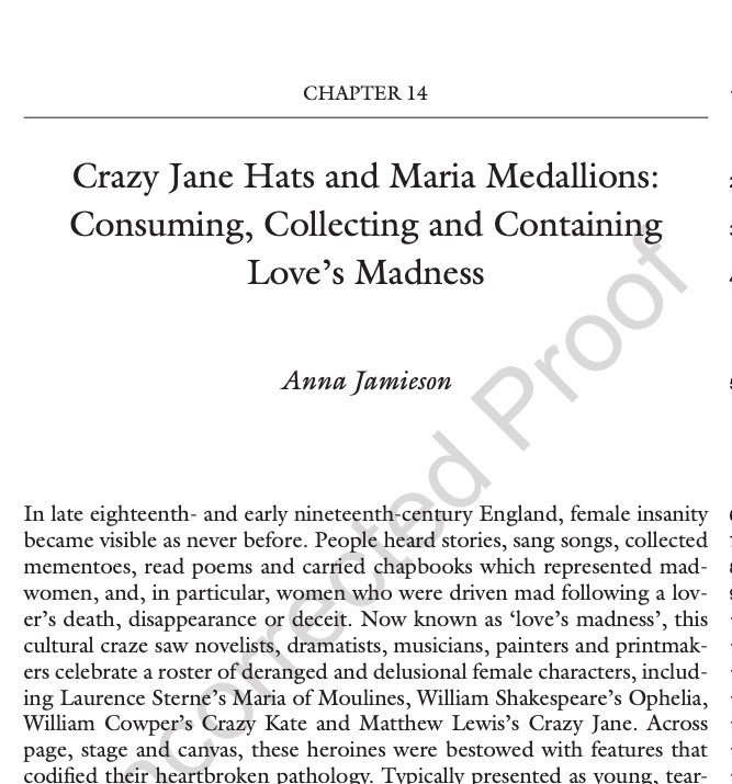Proofs! So pleased to be part of this fantastic volume - Wearable Objects and Curative Things - and to be sharing my work on material cultures of psychiatry, women and 'love's madness' in 18/19C England #medhums