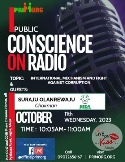 HEDAgenda's tweet photo. In an effort to raise awareness and advocate for the global fight against corruption, HEDA's Chair @larryk371, will be participating in a live broadcast on @officialPrimorg to share valuable insights derived from the resolutions of the recently concluded #33rdACSR Conference. https://t.co/bVk56VrjLd