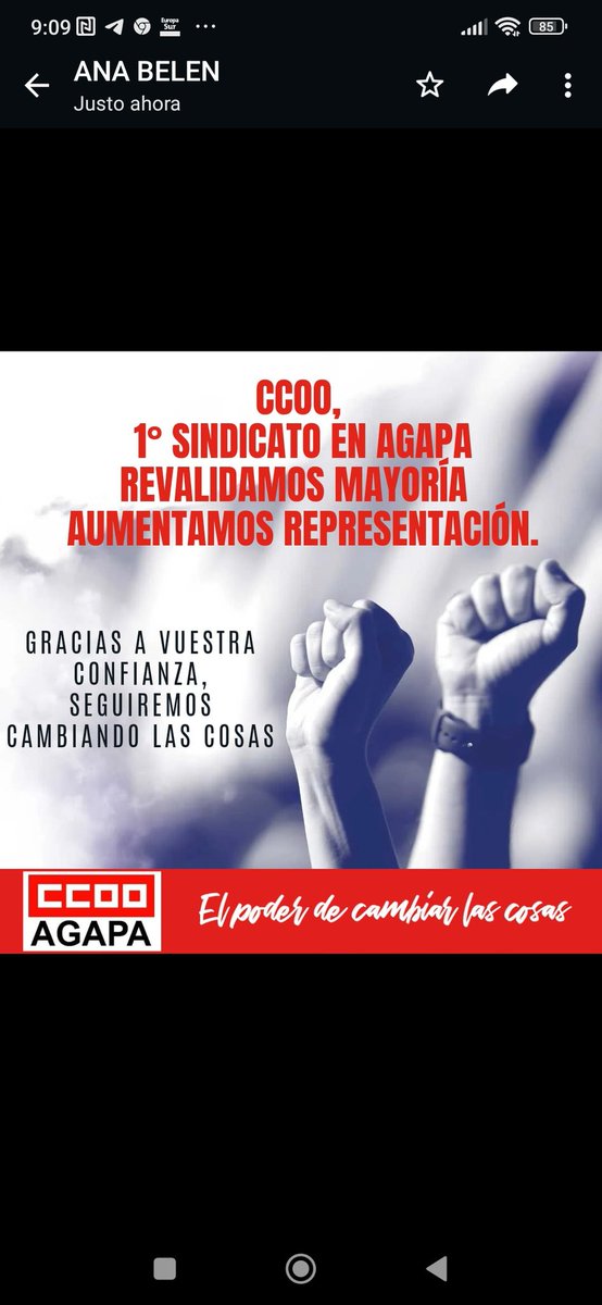 ♦️Agradecer a las personas trabajadoras su participación,colaboración y confianza CCOO .
💪Ganamos 32CCOO.
👏Enhorabuena por los resultados conseguidos a CCOO AGAPA.
📣Ahora,a seguir defendiendo los derechos de las personas trabajadoras.