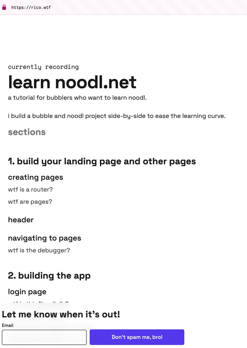 Been having fun building in @getnoodl . Need to learn more. 'The best way to learn is to teach.' Putting together a course of Bubblers who want 🍜. Sign up to gently nudge me 🤜😵