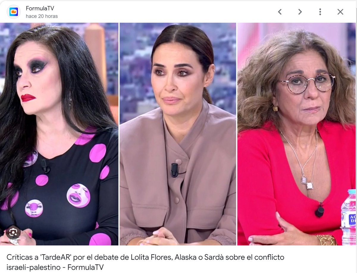 SiPeroNo1's tweet photo. Mesa de debate político de Ana Rosa sobre Israel y Palestina

Lolita, Sardá, Alaska y Vicky Martín Berrocal

Faltaban Bertín Osborne y Paquirrín

Y lo más terrible es que su nivel de conocimiento no está lejos del que ofrecen algunos de los expertos que llevan Fortes o La Ser https://t.co/s0nI8NAzcy