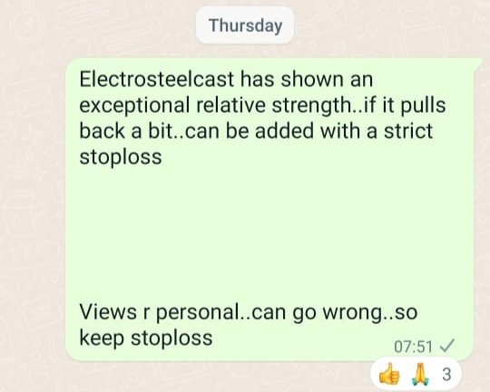 My msg in the group on #electrosteelcast last week

Up 7./. ...CMP 80 now