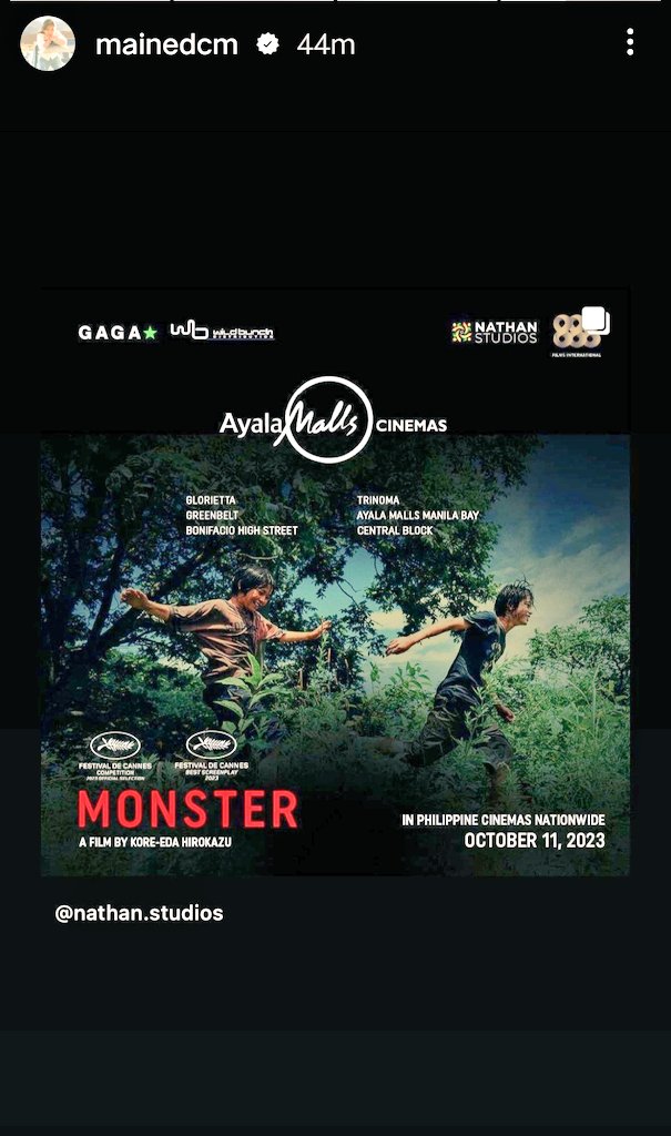 ma1208an's tweet photo. SM Cinemas and Ayala Cinemas
📽️📽️📽️
@mainedcm @AtaydeArjo
#MaineMendoza #ArjoAtayde
#MonsterPH https://t.co/kU8L9zbFTN