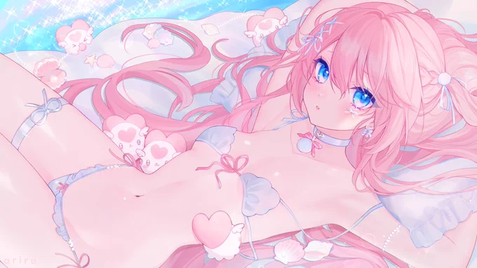 Hello, i'm ariru~ I'm an artist and mermaid vtuber!  I draw anime illustrations with pastels and pinks. These are the pieces I made recently that I'm most proud of ! #PortfolioDay 
