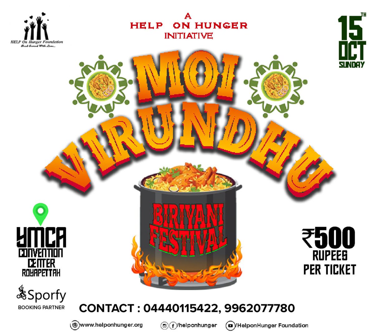 helponhunger's tweet photo. People buy a ticket for ₹500 through social or our ticketing partner, 1000-1500 people come to Royapettah YMCA Convention Center on Oct 15. #buyaticket #foodservices #worldfoodevent #fooddayfestival #foodforfoodies https://t.co/nIExwU8EyF https://t.co/QC09HrbDx8