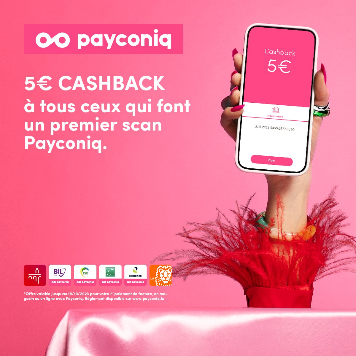 Plus que 5 jours pour profiter de notre offre CASHBACK ! 💥 Effectuez votre premier paiement avec Payconiq et on vous offre 5€.. elle est pas belle la vie ? Plus d'info : payconiq.lu/fr/cashback/ #campaign #cashback #payconiq