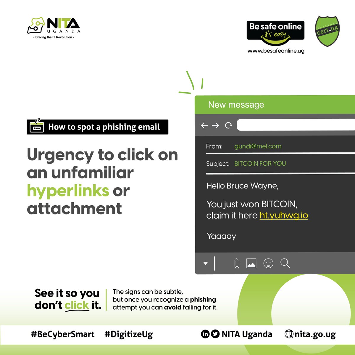 Never click on links in emails from unknown senders. If you're unsure whether an email is legitimate, go to the company's website directly and log in to your account. #CybersecurityAwarenessMonth #BeCyberSmart