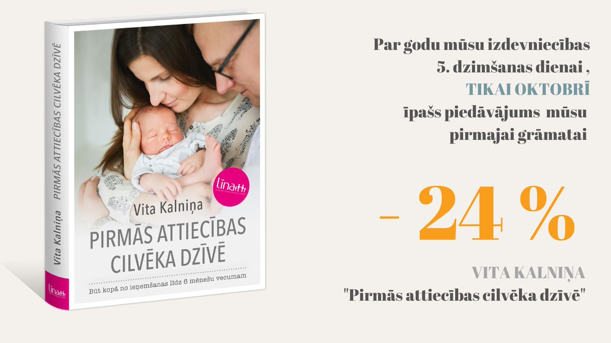 🪄 Tieši pirms 5 gadiem šajā laikā piedzima mūsu izdevniecības pirmā grāmata jaunajiem vecākiem – Vitas Kalniņas “Pirmās attiecības cilvēka dzīvē”.

🎉 Svinot izdevniecības 5. dzimšanas dienu, visu oktobri īpašs piedāvājums mūsu pirmajai grāmatai lina.lv/shop/pirmas-at…