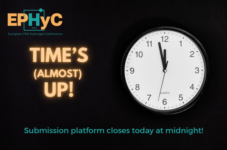 Final #callforabstracts! The submission platform for @EPHYC2024 closes today at midnight, so make sure your abstract is submitted on time!
How? ephyc2024.com/registration
#PhDconference #hydrogenresearch #lastcall