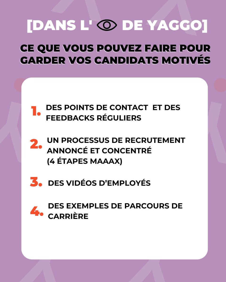 [Dans l'œil de YAGGO 👀]  

Qu’attendent les candidats de leur relation avec les recruteurs selon l'étude de CleverConnect ?

Découvrez pourquoi et comment y répondre efficacement ci dessous 👇

#Recrutement #TalentAcquisition