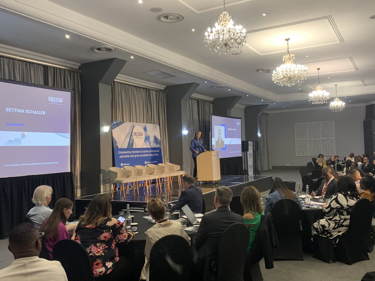 PennelDenis's tweet photo. "The future of work is human centered" says @WECglobal President @beschabo at the opening of @APSOZA conference in Johannesburg. A packed room for inspiring discussions on the changing world of work
#workingforyou
#apsoconference2023 https://t.co/DozGPe6AOo