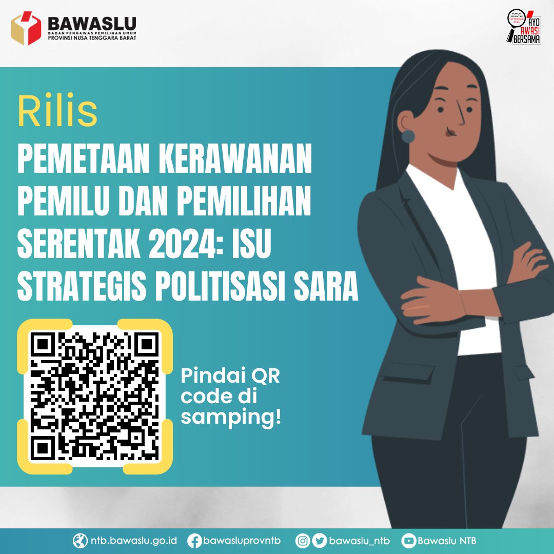 Sahabat Bawaslu, Bawaslu RI telah merilis Indeks Kerawanan Pemilu Tematik untuk isu strategis politisasi SARA pada Pemilu 2024.

Ingin tahu daerah mana saja yang memiliki kerawanan tertinggi? Yuk simak rilisnya dengan memindai kode QR pada unggahan di atas!

#AyoAwasiBersama