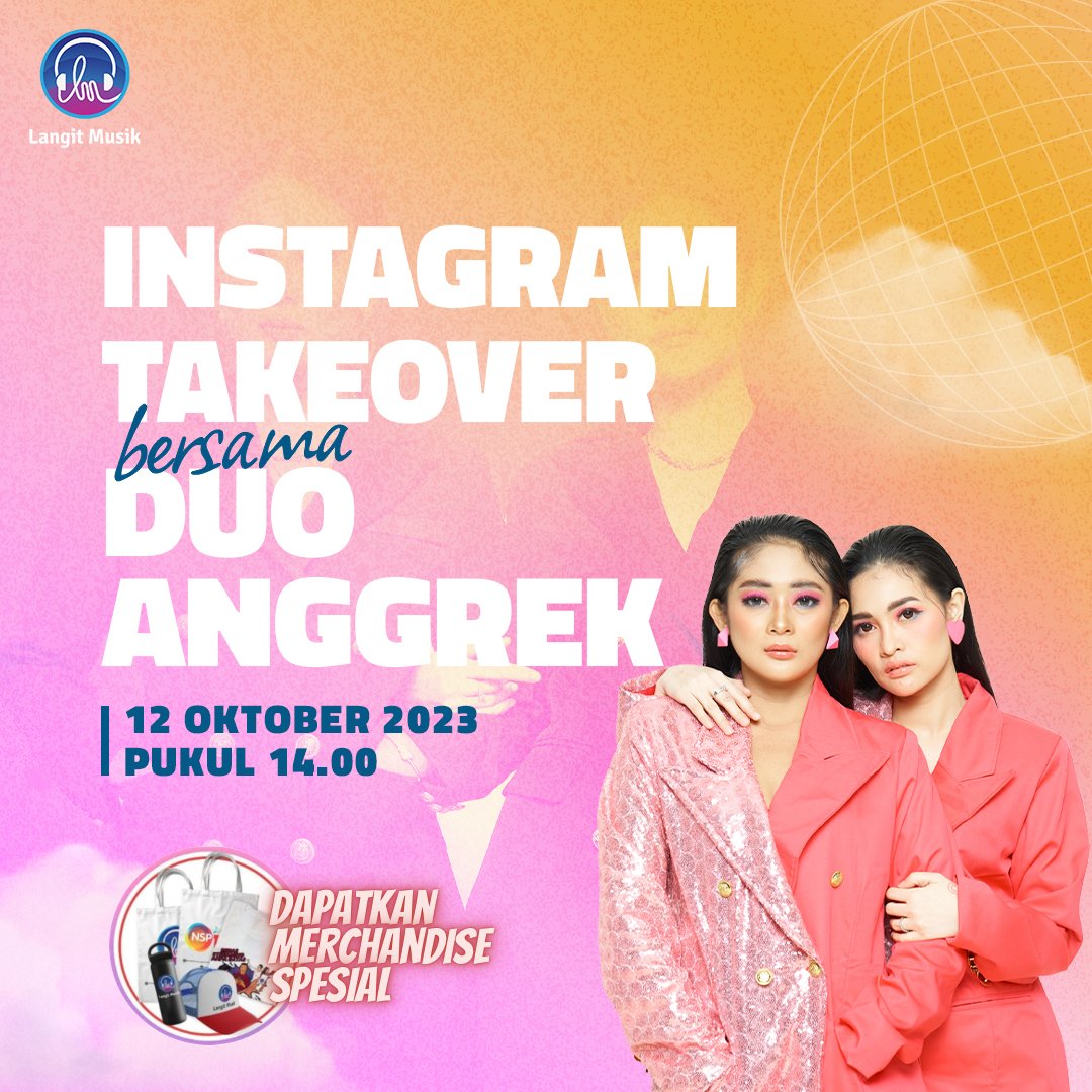 LangitMusik's tweet photo. Yuhuu sudah siap main games bareng Duo Anggrek? 

Standby dan jangan lupa untuk tulis pertanyaan terbaikmu di kolom komentar untuk mendapatkan merchandise kece &amp; akan diumumkan saat Live IG Takeover @langitmusik x #DuoAnggrek di tanggal 12 Oktober 2023 pukul 14.00 WIB ^^ https://t.co/JCD70JDgwQ