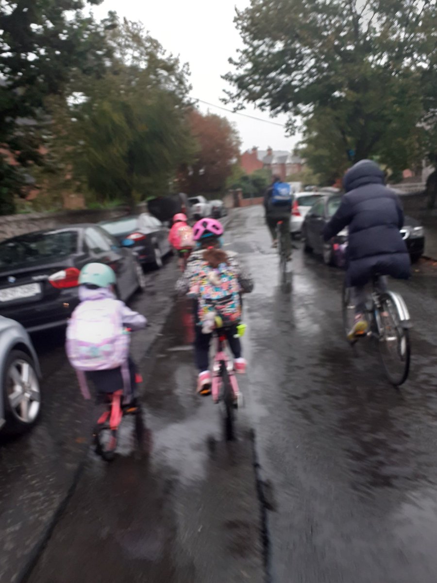SandymountCB's tweet photo. The drizzly cold morning was a bit of a shock to the system after the recent hot, dry spell but that didn't put off the #cyclebus participants from @ShellybanksET and @SSandymount. Waterproofs on and off we went! #BikeBus #bicibus https://t.co/g5UKFJ7GOV