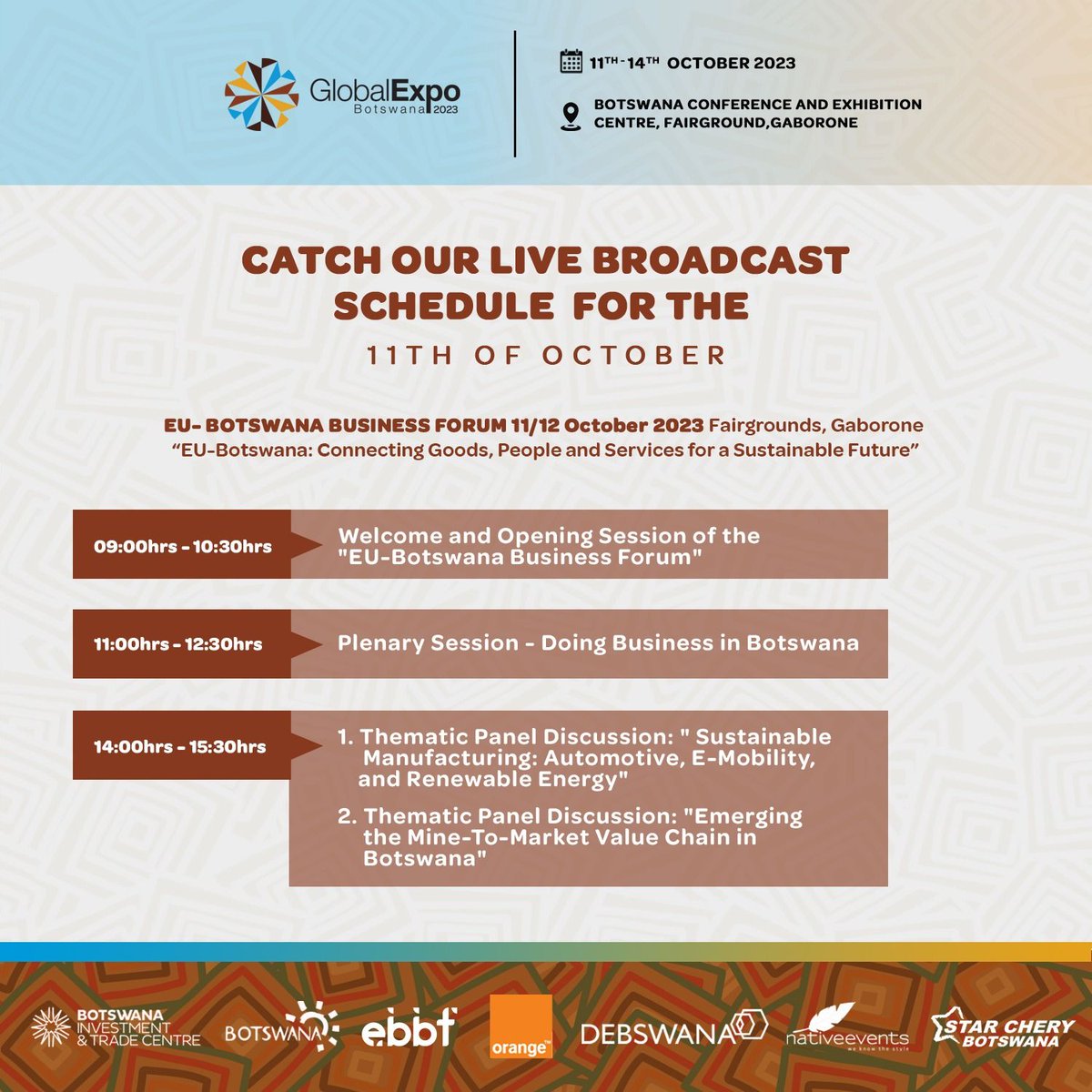 The EU - Botswana Business Forum has commenced, marking the beginning of a transformative journey. Here, we present an overview of the live broadcasting sessions available on the inaugural day of this prestigious event.

#GEB2023 #BITC #BrandBotswana #PushaBW