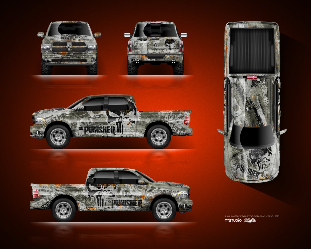 Alex_yusipov's tweet photo. The approved #punisher wrap design for #dodge #ram 👍
Design by https://t.co/LiaFFV4l6o ✍️
#ttstudioru #folienfx #dodgeram #design #carwrapdesign #wrapdesign #carwrap #wrapping #wrap #carwraps #vinylwraps #carwrapping #folie #foliedesign #foliecardesign #carfolie https://t.co/P2UzJd8EUG