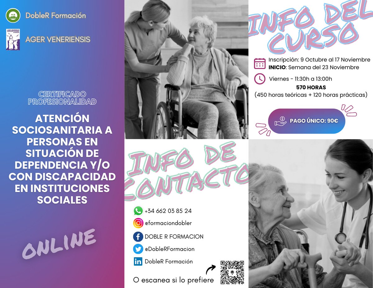 👐✨ Conviértete en Profesional de Atención Sociosanitaria, marcando la diferencia en vidas. Aprenderás cuidados esenciales y apoyo a personas en situaciones especiales. ¡El sector está en crecimiento! Plazas ilimitadas. ¡Inscríbete y comienza una carrera gratificante! #Cuidar🌟