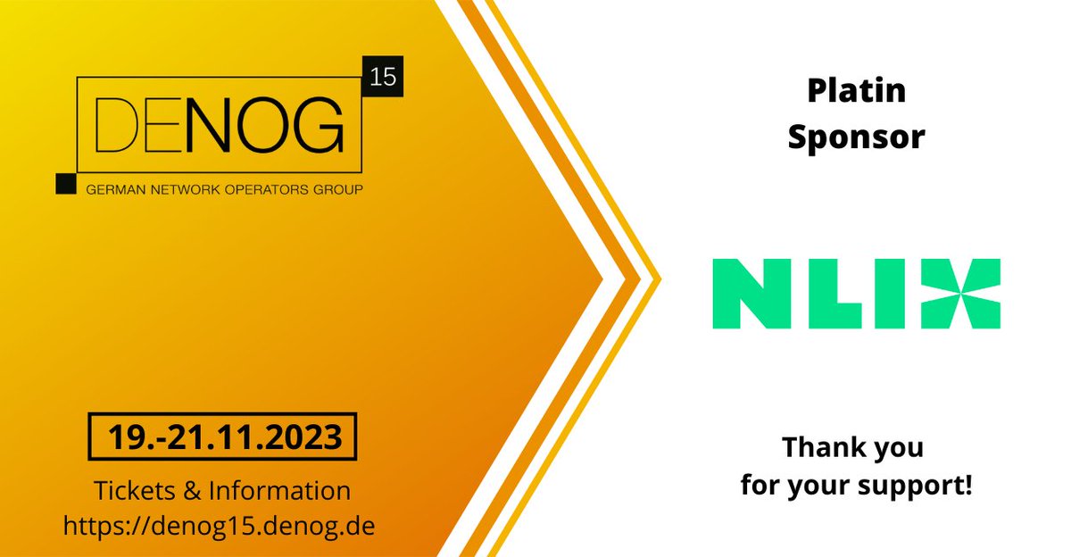Thank you <a href="/nl_ix/">NL-ix</a> for supporting #DENOG15 as platin sponsor! We're looking forward to a great conference together with you! Learn more at denog15.denog.de
