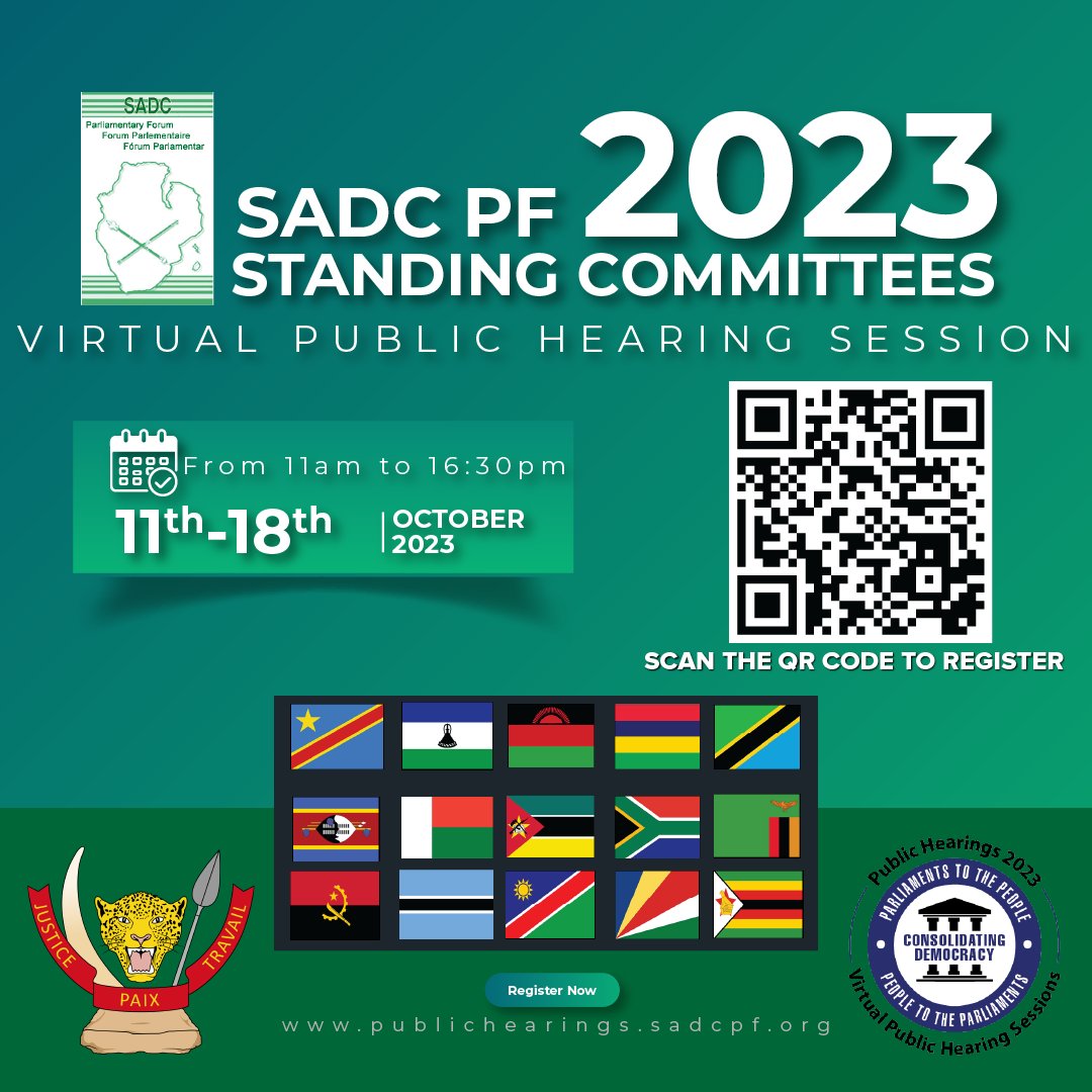 The moment we've all been waiting for has arrived! From October 11th to 18th, join us in a thrilling series of virtual public hearings. Simply click on the link below to register and choose the committee that sparks your interest. Register here: publichearings.sadcpf.org