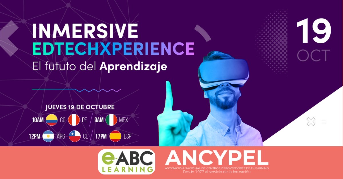 ancypel's tweet photo. 📆 @eabclearning presenta "Inmersive Edtechexperience. El futuro del Aprendizaje", un evento que te llevará al futuro del aprendizaje. 🚀
Más información
🔗 https://t.co/UzFs6BYb5L
#ANCYPEL #InmersiveEdtechexperience #EABCLearning #AprendizajeVirtual #RealidadAumentada https://t.co/zpWvVJS9zG