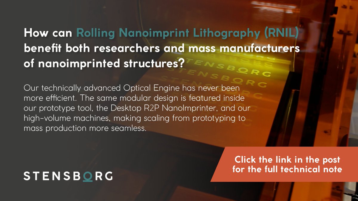 Stensborg's tweet image. Rolling Nanoimprint Lithography (#RNIL) is a rapid yet precise #NanoReplication process &amp;gt;&amp;gt;
With our #OpticalEngine, scaling from #Prototyping to mass manufacturing becomes more accessible than ever!

Read why #NanoimprintLithography design matters here &amp;gt;&amp;gt;  bit.ly/43qMl8I
