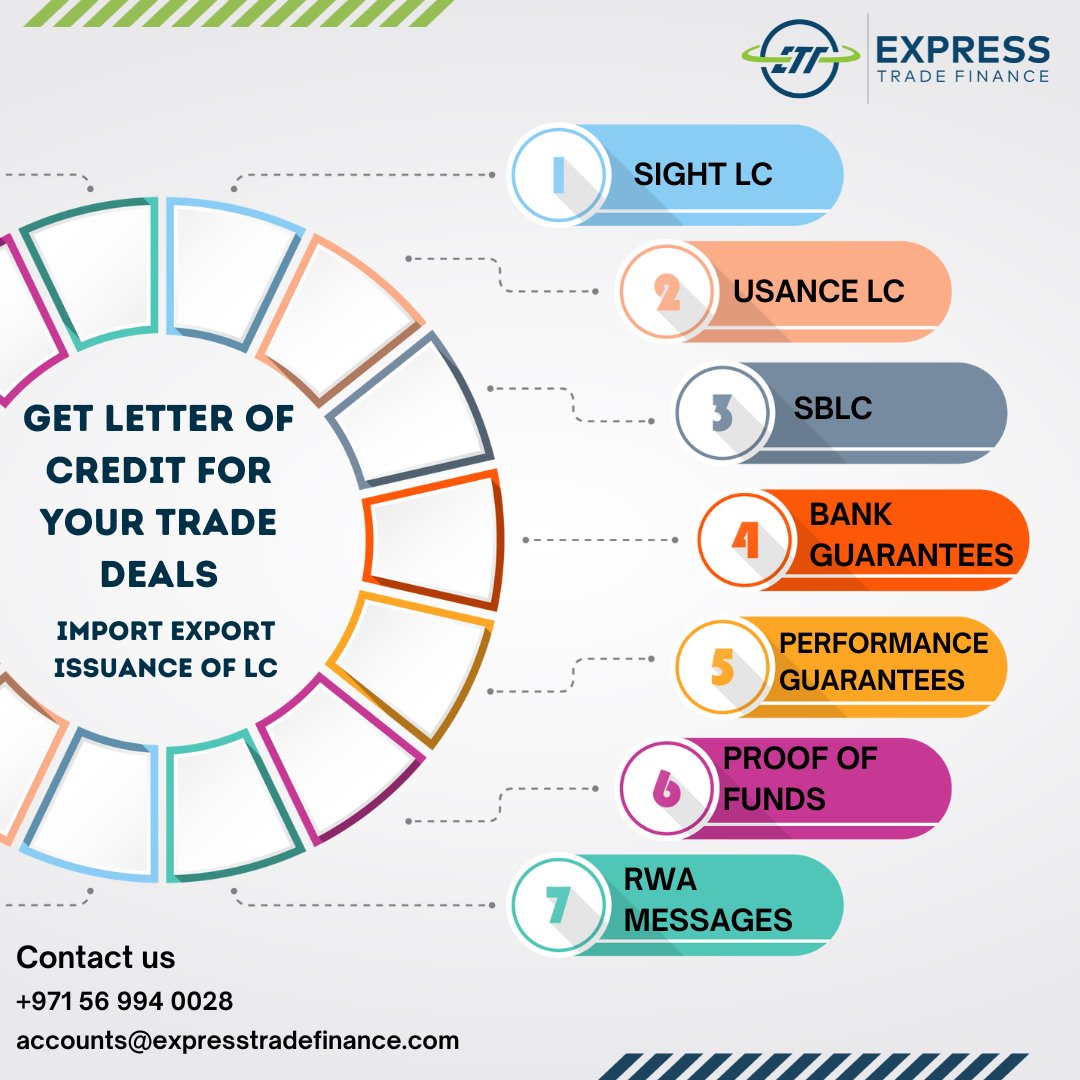 Is it difficult to get your letter of credit? Issuing LCs for imports and exports
Feel free to contact us & we'll help you
wa.me/971569940028 
#bankinstruments #uaebusiness #bankingsolutions #letterofcredit #sblc #pof  #bcl #lc #bg #service #importers #exporters #export