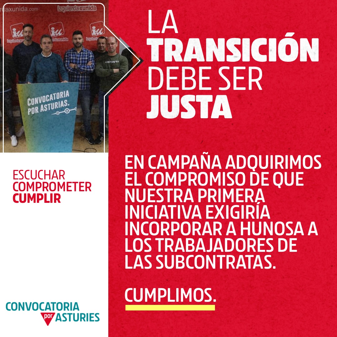 iuasturias's tweet image. En campaña adquirimos el compromiso de que nuestra primera iniciativa en #PlenoJGPA exigiría incorporar a #HUNOSA a las trabajadoras y trabajadores de las subcontratas. 

✔️Cumplimos.