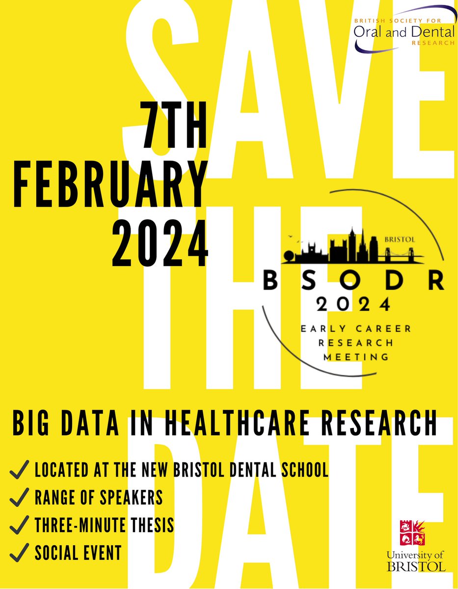 Want to connect with fellow ECRs and network with established academics working on multidisciplinary health research? Join us for @BSODR_UK 's ECR meeting at the @BristolUni Dental School!