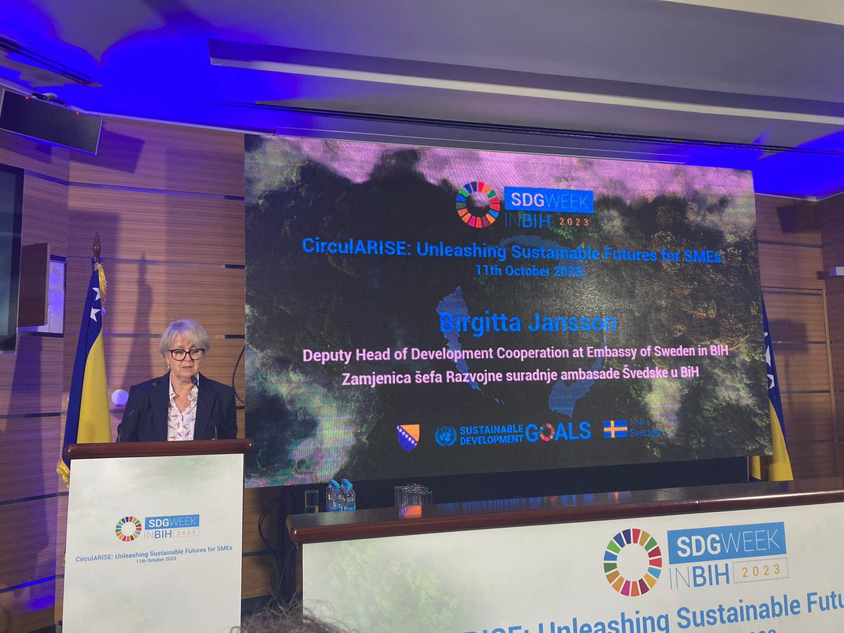 #SDGWeekinBiH continues with 'CirculARISE: Unleashing Sustainable Futures for SMEs' event which showcases global practices, spotlighting high-carbon footprint industries. #CircularEconomy is crucial for #2030Agenda & EU accession, promoting sustainable production & consumption.