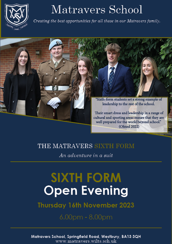 @MatraversSchool @matravers6th Open Evening Your Adventure in a Suit starts on 16 November 2023, 6.00pm - 8.00pm.