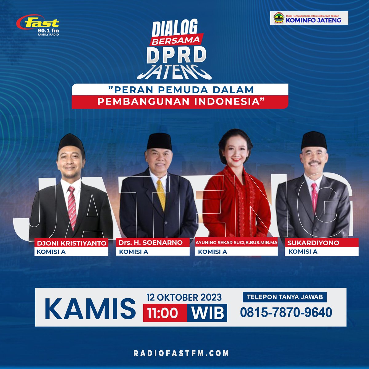 "Pemuda adalah Harapan, pemuda adalah Masa Depan. 
Yuk simak dan ikuti dialog bersama <a href="/dprdjatengprov/">DPRD Jawa Tengah</a>  " ”PERAN PEMUDA DALAM PEMBANGUNAN INDONESIA” Kamis, 12 Oktober 2023 Pukul 11:00 WIB @fastfmmagelang

Dialog ini dipersembahkan oleh @kominfo_jtg 
#fastfmmagelang
#radiomagelang