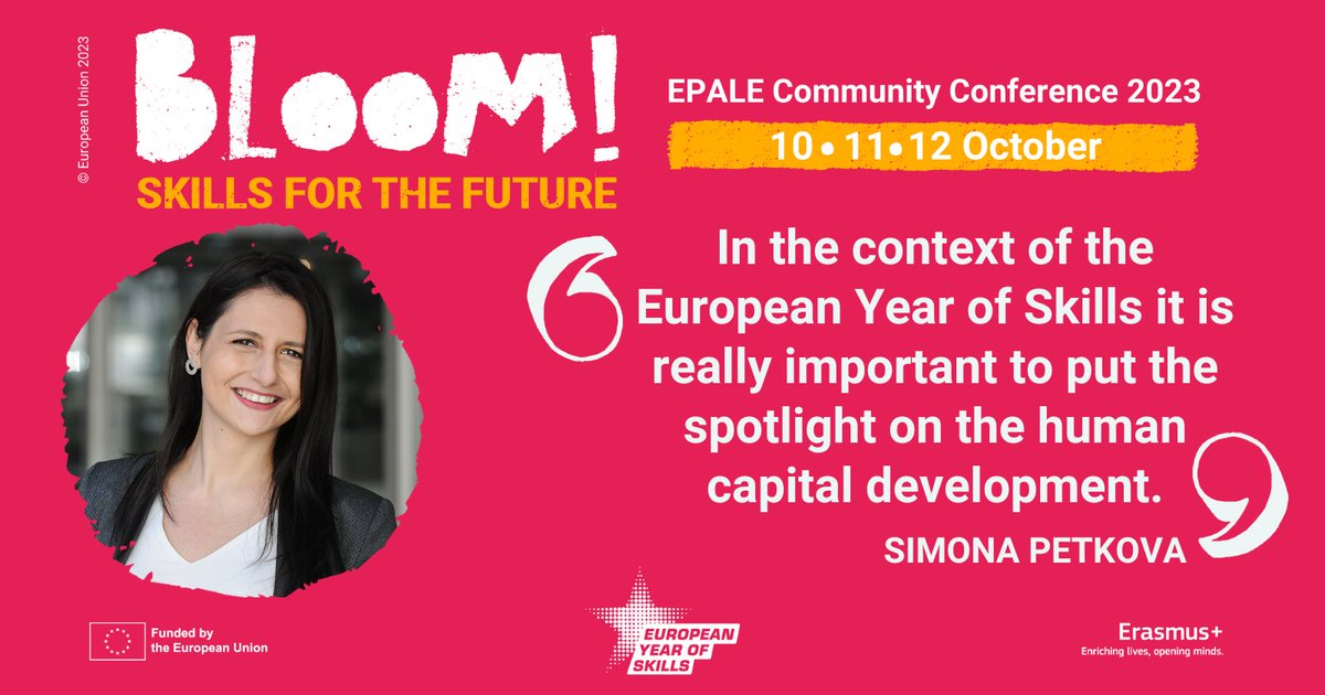 🔴 Ready for this panel? We are live now with @simonapetkova7, @giovannizagni, Edith Hammer, and @StollmeyerEU! 

Watch the #EPALECommunityConference at this link  ▶️ bit.ly/457PtHs

Bloom with the right Skills, #BloomWithEPALE!  
#EuropeanYearOfSkills #AdultLearning