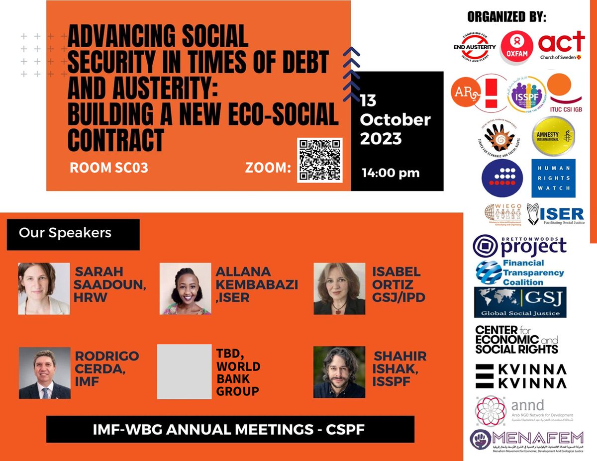 📢 Don't miss Friday's event by @FinTrCo & other CSOs at #AMCSO23 on how IMF #austerity policies fail to address negative social impacts & what IMF and #WorldBank should do instead, as @WorldBank @IMFNews #AnnualMeetings continue this week. Full schedule➡️shorturl.at/lzFL8