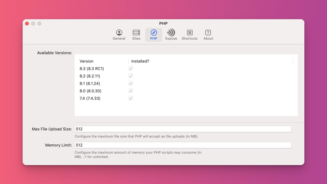 marcelpociot's tweet image. We just released Laravel Herd 1.3.0 which adds the ability to quickly configure the memory limit and max file upload size from the application UI.

herd.laravel.com