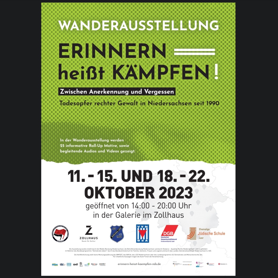 Ab heute gibt es im Zollhaus in #Leer die Wanderausstellung "ERINNERN heißt KÄMPFEN" zu sehen. 

Kommt vorbei!