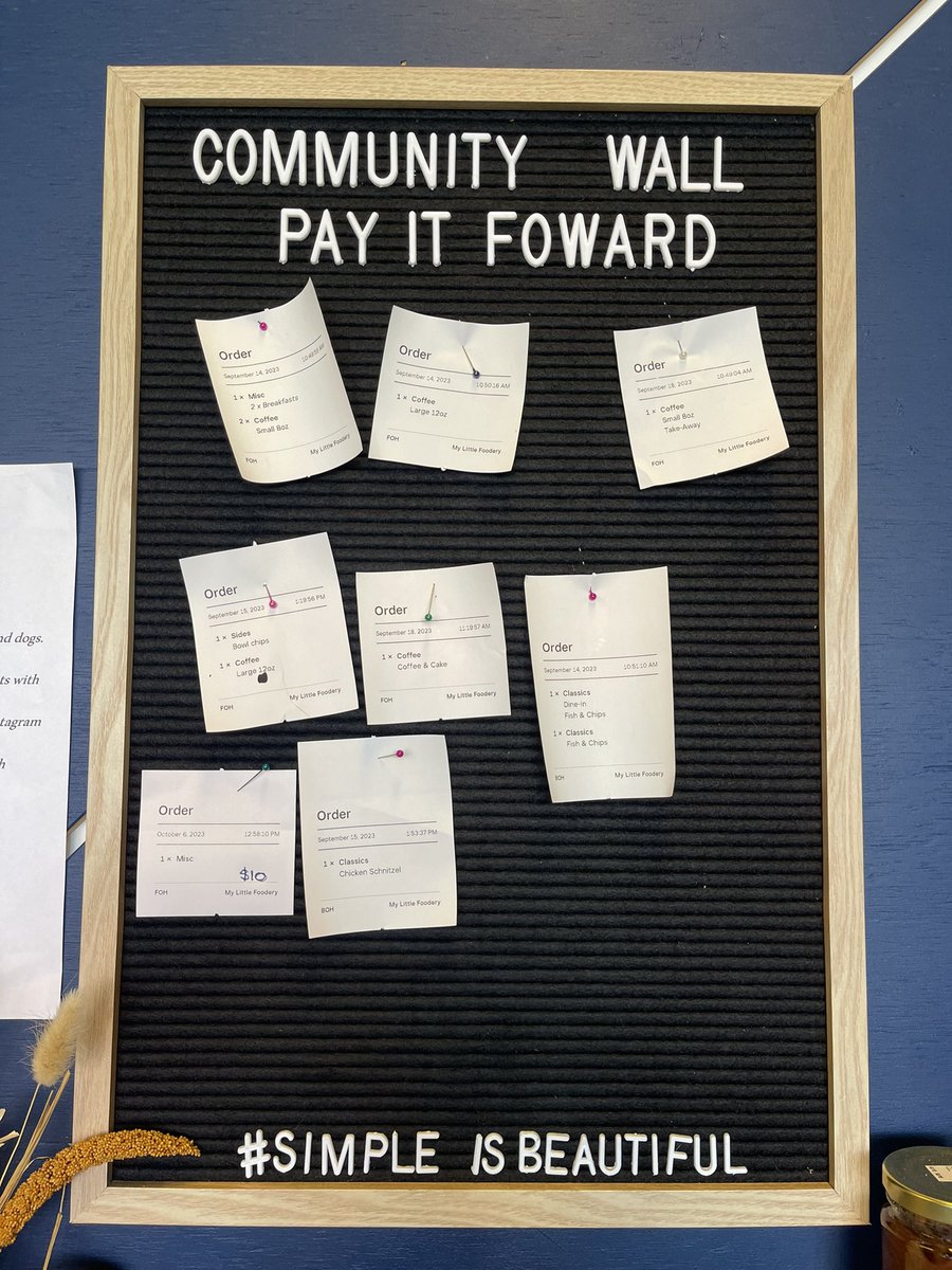 JePhAlLe's tweet image. My local coffee shop has this sweet community pay it forward wall #simpleisbeautiful #payitforward