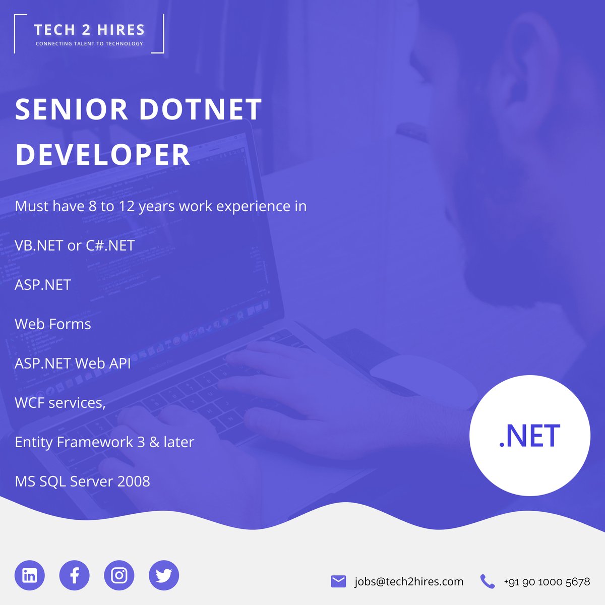 Tech2hires's tweet image. Hiring senior dotnet resources with 8 to 12 years in experience. Permanent Role. Hyderabad

#hyderabadjobs #dotnetjobs #jobs #softwarejobs #itjobs #tech2hires #career #hyderabad #permanentrole