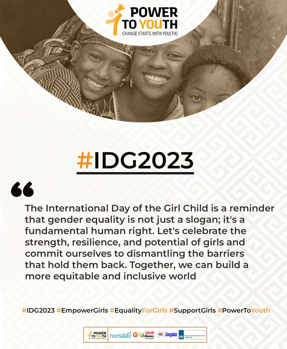 The #IDG is a reminder that gender equality is not just a slogan; it's a fundamental human right. Let's celebrate the strength, resilience, and potential of girls and commit ourselves to dismantling the barriers that hold them back. 
#IDG2023 #EqualityForGirls #SupportGirls