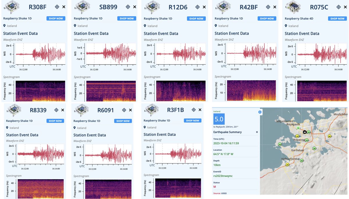 Halldor Geirsson (@geirssonhalldor) on Twitter photo Good number of Raspberry-Shake <a href="/raspishake/">Raspberry Shake</a> seismometers in Reykjavík, Iceland. Traces from Oct. 4 M4.9 earthquake in Bárðarbunga. <a href="/EqEngSeis/">Benedikt Halldórsson</a> is this useful for array processing? Good number of Raspberry-Shake <a href="/raspishake/">Raspberry Shake</a> seismometers in Reykjavík, Iceland. Traces from Oct. 4 M4.9 earthquake in Bárðarbunga. <a href="/EqEngSeis/">Benedikt Halldórsson</a> is this useful for array processing?
