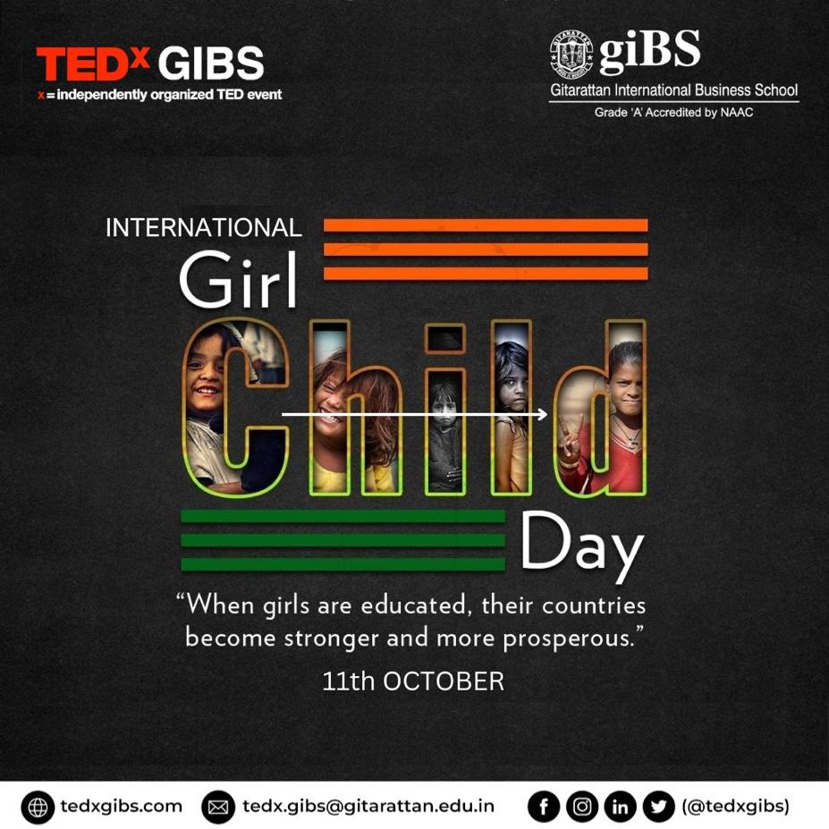 TEDxGIBS's tweet photo. International Girl Child Day is observed annually on October 11. The day focuses on the importance of girls' education, their rights, and promoting gender equality.With the education of girls, a country prospers. ✨

#tedx #tedxgibs #gibs #internationalgirlchildday #girlchild https://t.co/hsHePluNz3